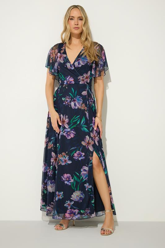 LTS Tall Women's Navy Blue Floral Mesh Wrap Maxi Dress | Long Tall Sally 4