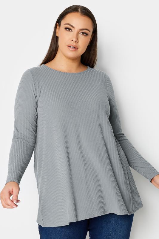 Plus Size  YOURS Curve Grey Ribbed Swing T-Shirt