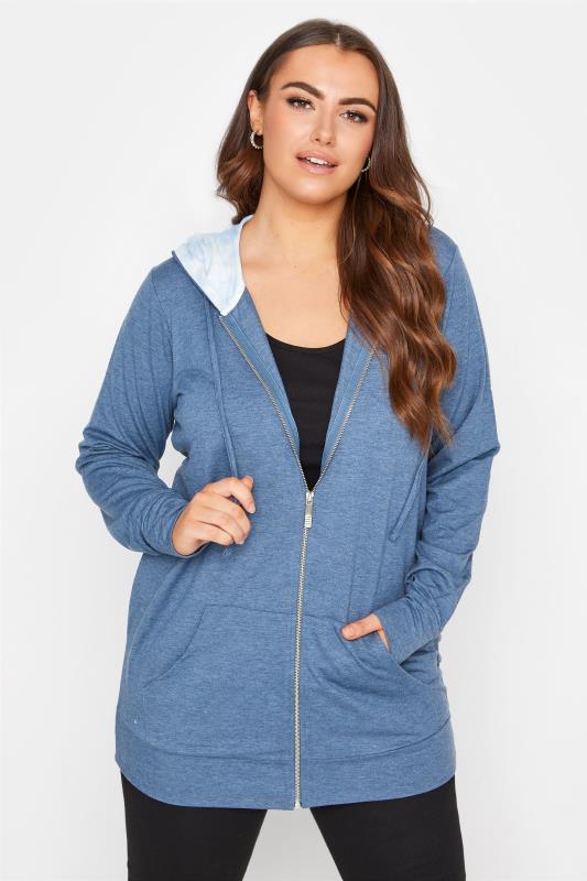 Plus Size Blue Zip Through Hoodie | Yours Clothing 1