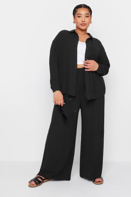 YOURS Plus Size Black Crinkle Beach Shirt | Yours Clothing 2