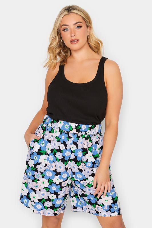 YOURS Curve Plus Size Blue Floral Woven Shorts | Yours Clothing  1