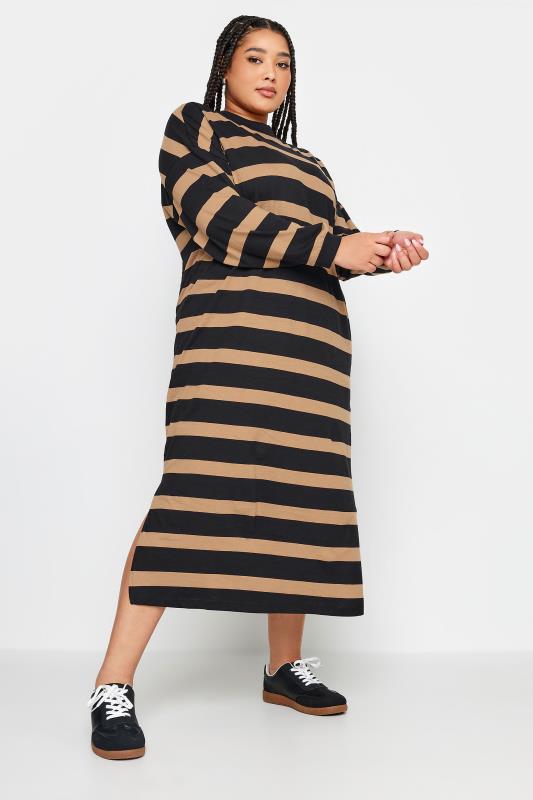 Plus Size  YOURS Curve Beige Brown Stripe Oversized T-Shirt Dress