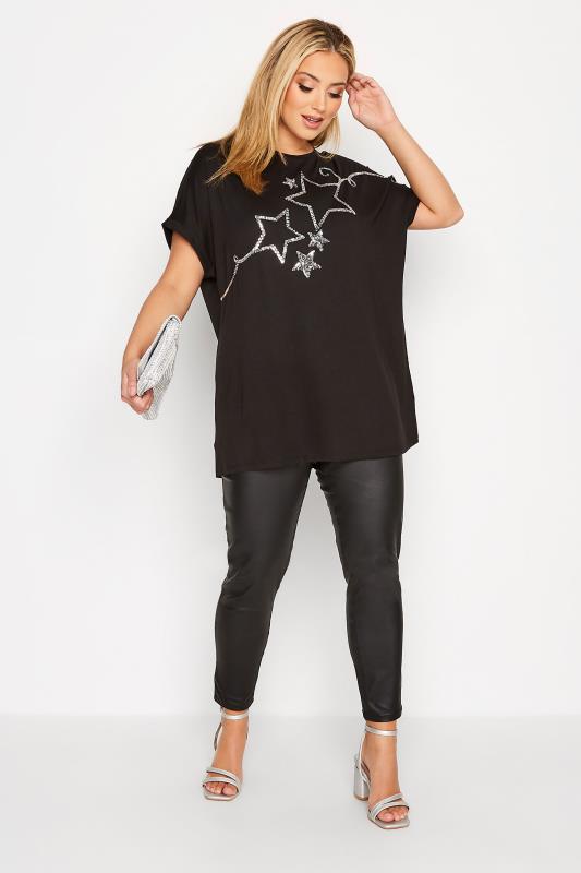 Curve Plus-Size Black & Silver Star Sequin T-Shirt 2
