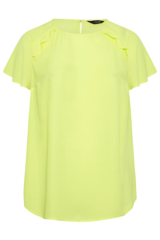 YOURS Plus Size Curve Yellow Frill Short Sleeve Blouse
