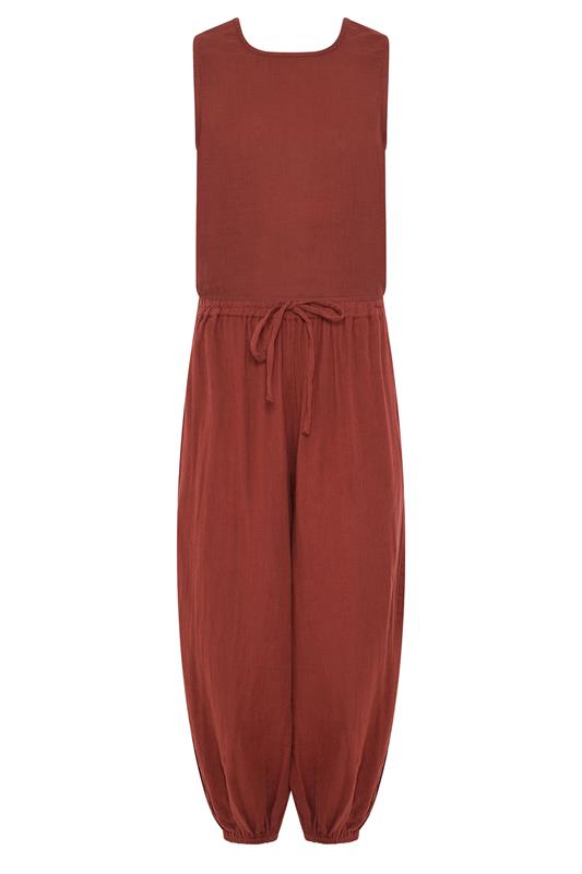 PixieGirl Petite Women's Set Brick Red Cotton Cheesecloth Top & Balloon Trousers | PixieGirl 5