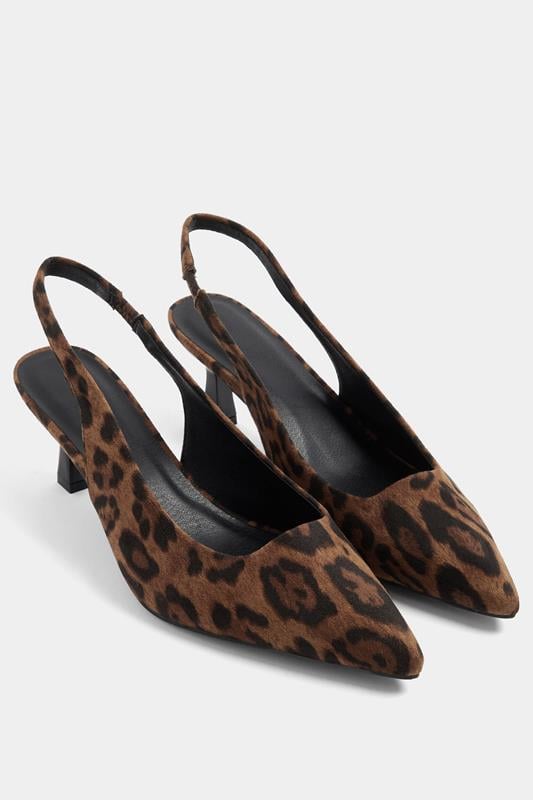 Brown Leopard Faux Suede Sling Back Heels In Wide E Fit | Yours Clothing 1