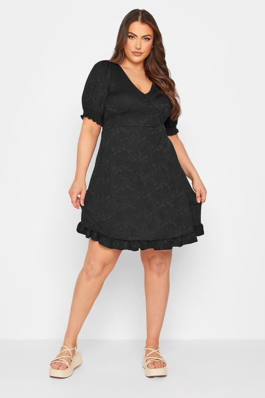 Plus Size Curve Black Floral V-Neck Mini Dress | Yours Clothing 1