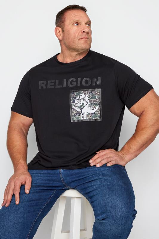 RELIGION Big & Tall Black Skull Print Logo T-Shirt 1