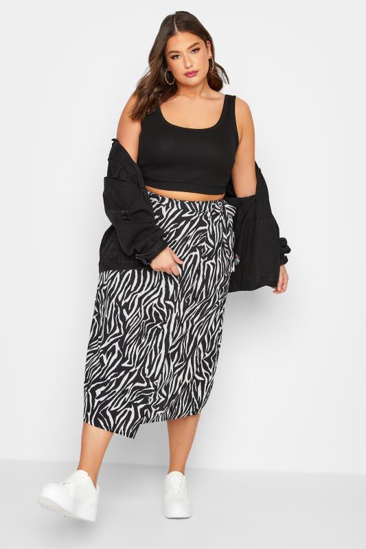 LIMITED COLLECTION Plus Size Black Zebra Print Wrap Midi Skirt | Yours Clothing 2