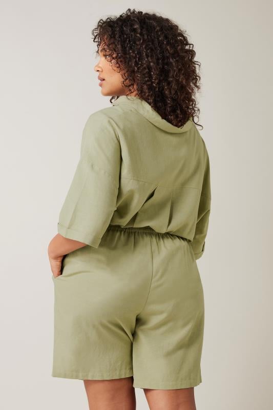 EVANS Plus Size Khaki Green Linen Shorts | Evans 3