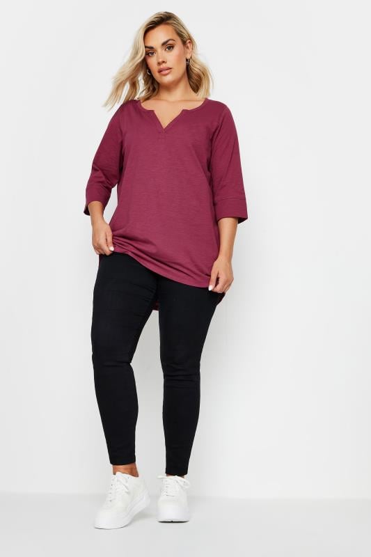 YOURS Plus Size Red Notch Neck Top | Yours Clothing 2