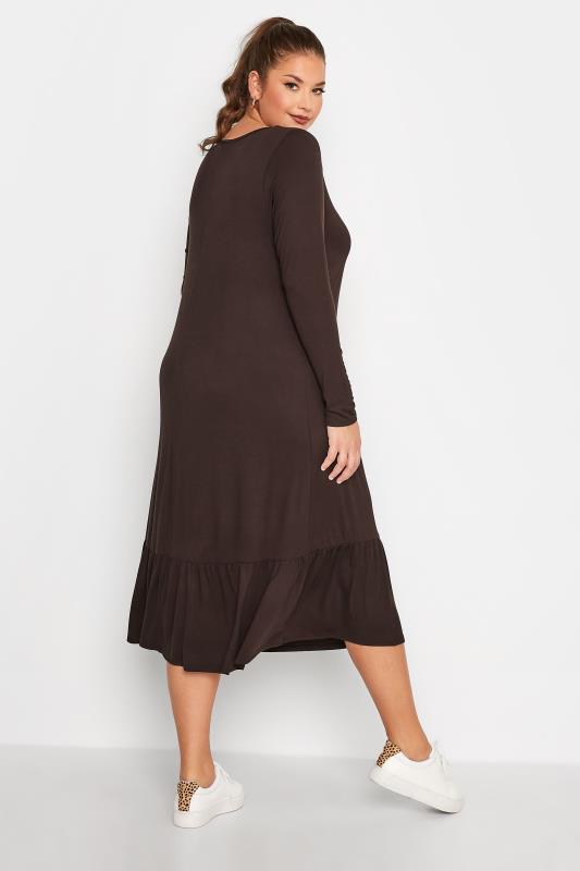 LIMITED COLLECTION Plus Size Chocolate Brown Keyhole Tie Neck Midaxi Dress | Yours Clothing 3