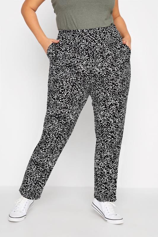 Plus Size Black Spot Print Jersey Joggers | Yours Clothing 1