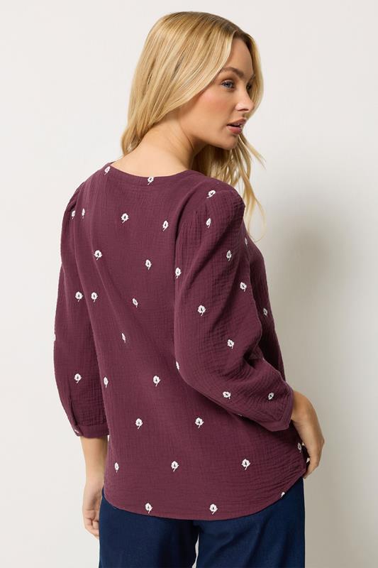M&Co Berry Purple Floral Embroidered Cotton Blouse | M&Co 2