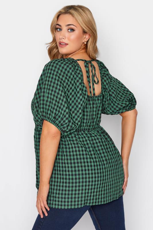 LIMITED COLLECTION Curve Green Gingham Milkmaid Peplum Top 3