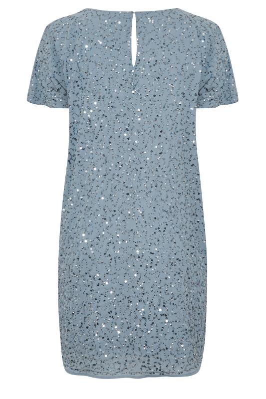 LUXE Plus Size Light Blue Sequin Hand Embellished Cape Dress | Yours Clothing 7