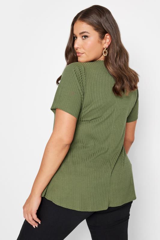 LIMITED COLLECTION Curve Plus Size 2 PACK Khaki Green & Black Ribbed Swing Tops | Yours Clothing  4