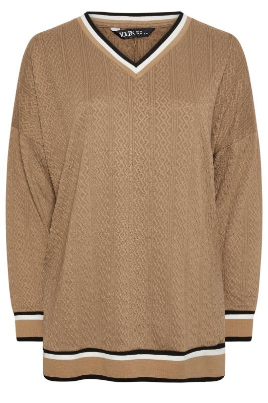 YOURS Plus Size Brown Cable Knit Sweatshirt | Yours Clothing 5
