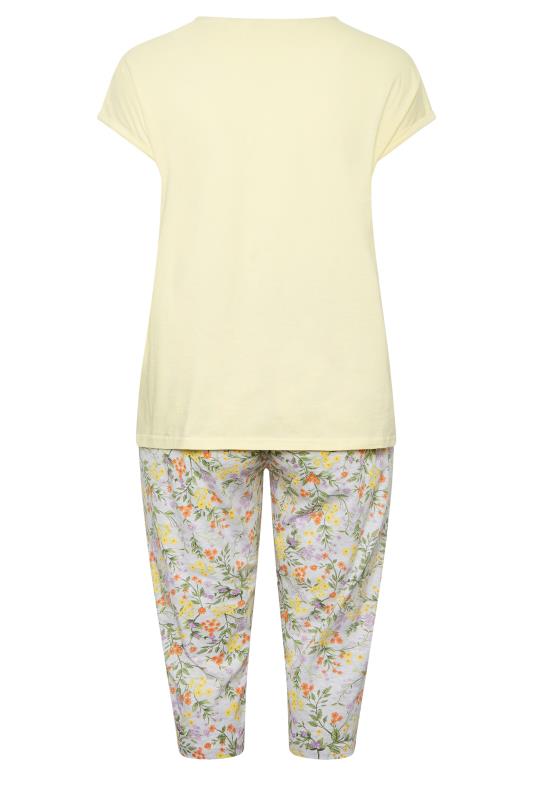 YOURS Plus Size Yellow Floral Print Cropped Pyjama Set | Yours Clothing 6