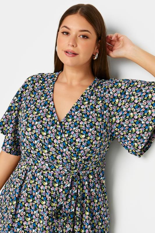 YOURS Plus Size Black Floral Print Textured Wrap Top | Yours Clothing 4