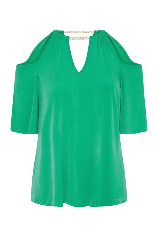 YOURS LONDON Plus Size Bright Green Chain Neckline Cold Shoulder Top | Yours Clothing 6