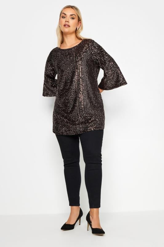 YOURS Plus Size Black Velvet Sequin Top | Yours Clothing 2