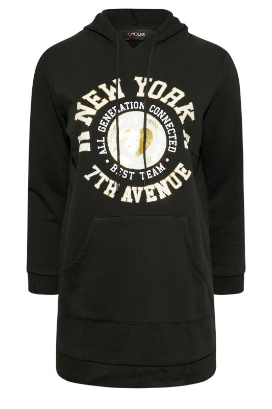 Plus Size Black 'New York' Graphic Print Hoodie Dress | Yours Clothing 6