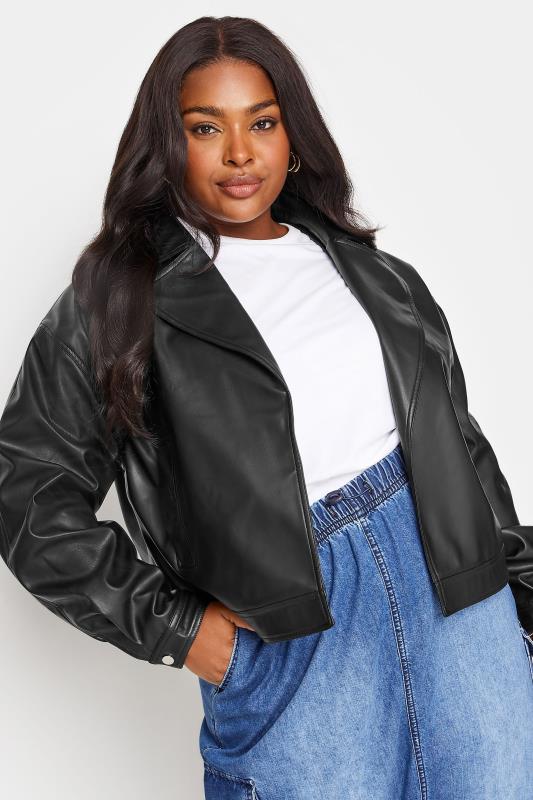 YOURS Plus Size Black Faux Leather Biker Jacket | Yours Clothing 4