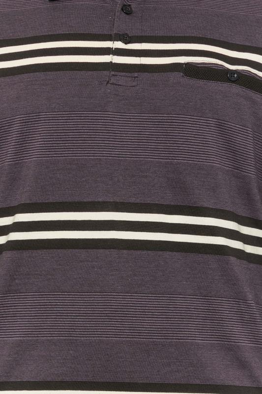 KAM Big & Tall Charcoal Grey Stripe Long Sleeve Polo Shirt | BadRhino 2