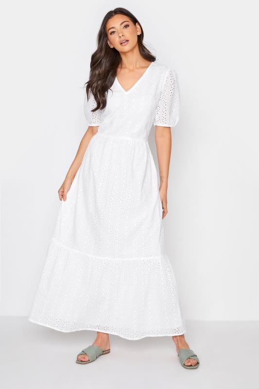 LTS Tall White Broderie Anglaise Tiered Dress 1