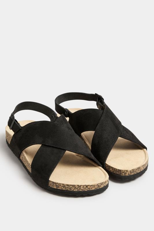 Black Cross Strap Footbed Sandals In Extra Wide EEE Fit 2
