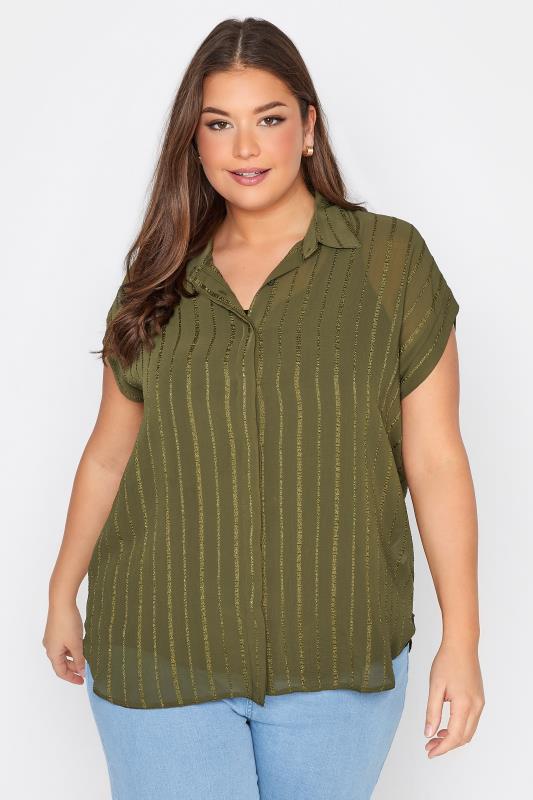 Plus Size Green Patterned Chiffon Shirt | Yours Clothing 1