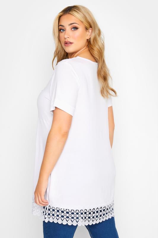Plus Size White Crochet Detail Peplum Tunic Top | Yours Clothing 3