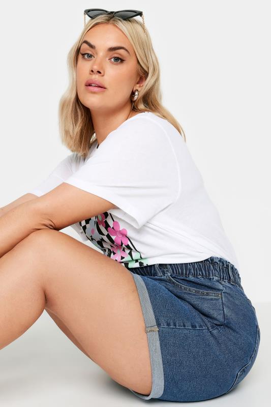 YOURS Plus Size Mid Wash Blue Stretch Denim Shorts | Yours Clothing 4