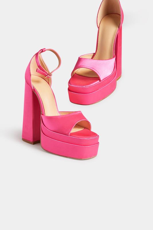 PixieGirl Pink Satin Peep Toe Platform High Heels In Standard D Fit | PixieGirl 5