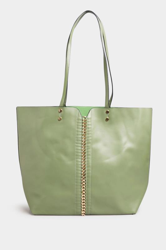  Tallas Grandes Green Chain Detail Tote Bag