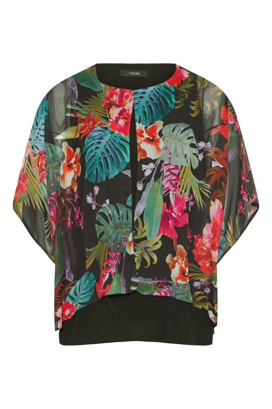 Curve Black Tropical Print Double Layered Blouse 6