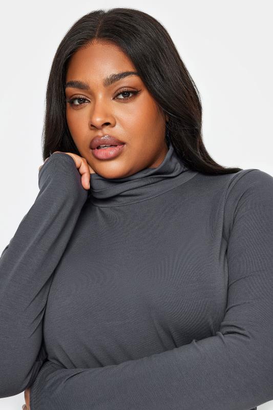 YOURS 2 PACK Plus Size Charcoal Grey & Beige Brown Turtle Neck Tops | Yours Clothing 6