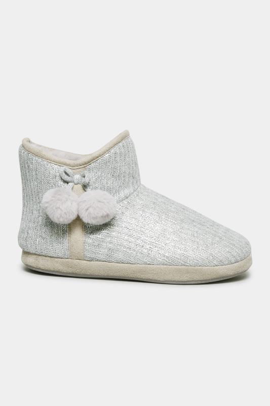 Grey Pom Pom Boot Slipper In Extra Wide EEE Fit | Yours Clothing 3