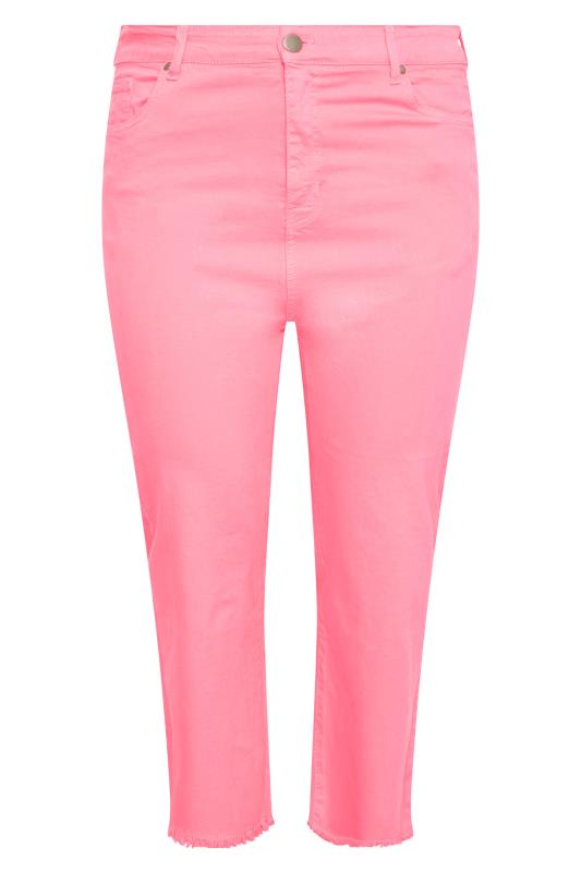 Plus Size Pink Stretch Wide Leg Cropped Jeans | Yours Clothing 6