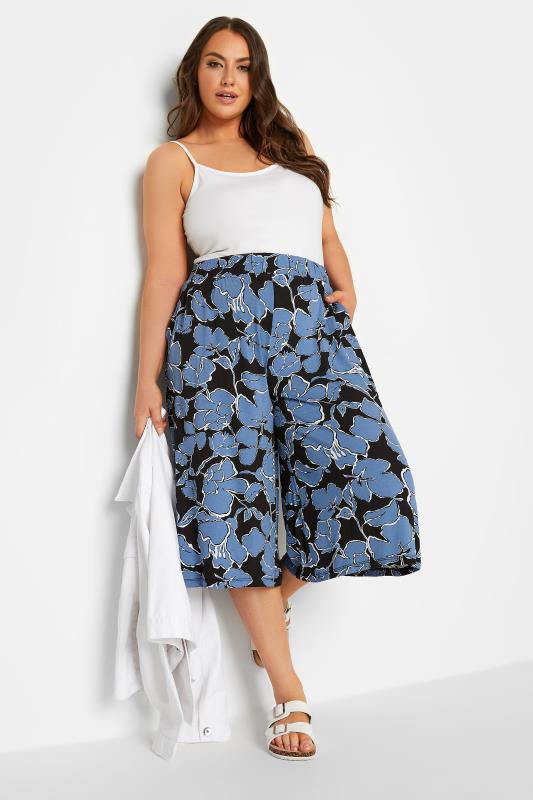 YOURS Curve Black Leaf Print Culottes | Yours Clothing 2