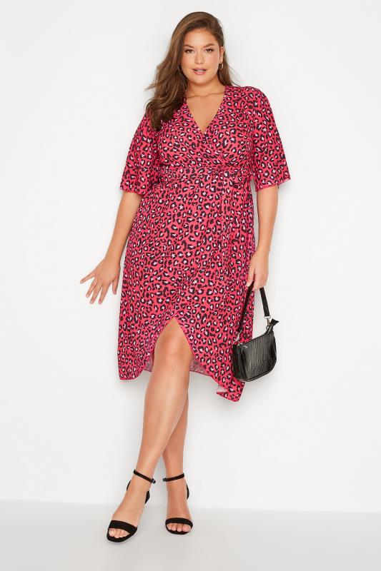 Plus Size  YOURS LONDON Curve Red Leopard Print Midi Wrap Dress