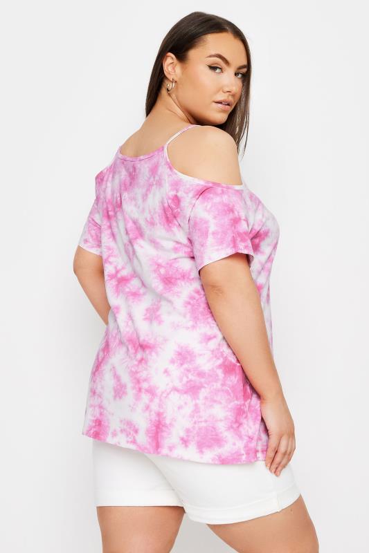 YOURS Plus Size Pink Tie Dye Cold Shoulder Top | Yours Clothing 3