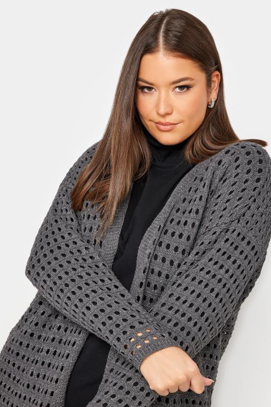 YOURS Plus Size Grey Metallic Crochet Cardigan | Yours Clothing 4