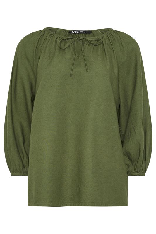 LTS Tall Women's Khaki Green Tie Front Linen Blouse | Long Tall Sally 7