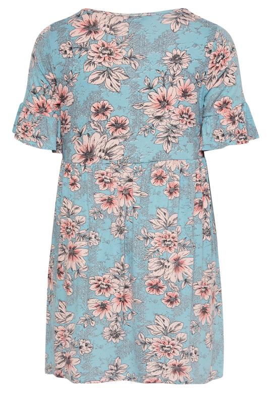 YOURS Plus Size Blue Floral Print Smock Tunic Dress | Yours Clothing 7