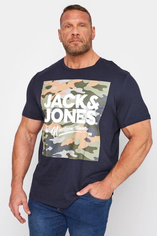 JACK & JONES Big & Tall Navy Blue Pete Camo T-Shirt 1