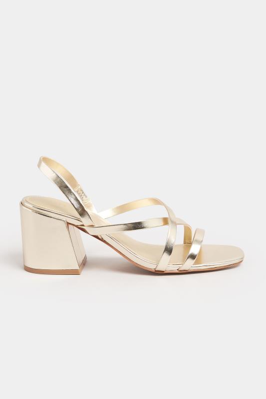 LTS Gold Cross Over Strap Block Heel Sandals In Standard Fit | Long Tall Sally  3