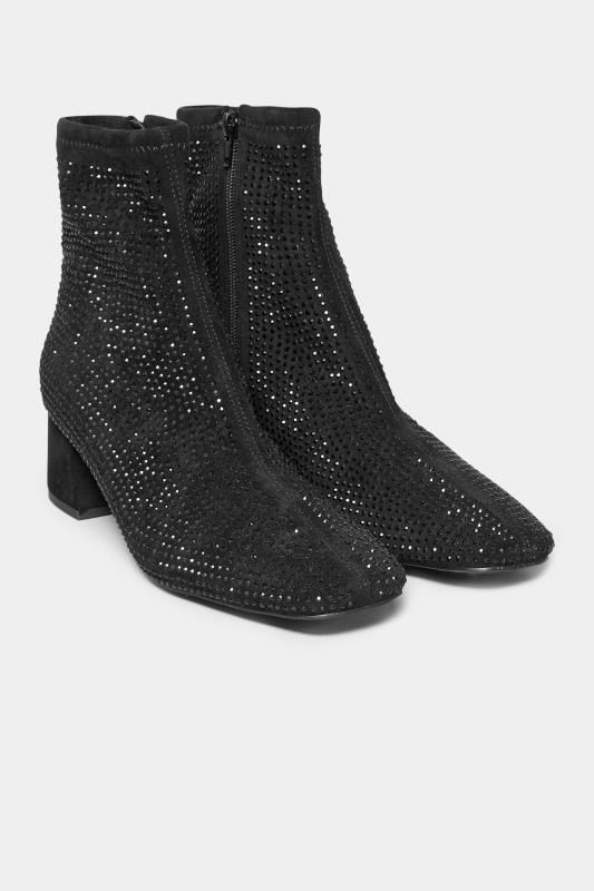 LTS Black Diamante Block Heel Boots In Standard D Fit | Long Tall Sally 2