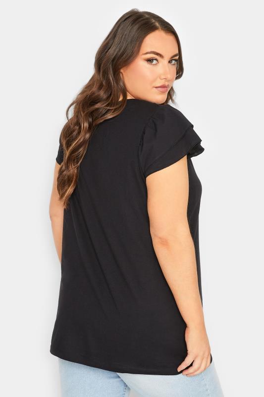 YOURS Plus Size Black Frill Sleeve T-Shirt | Yours Clothing 3